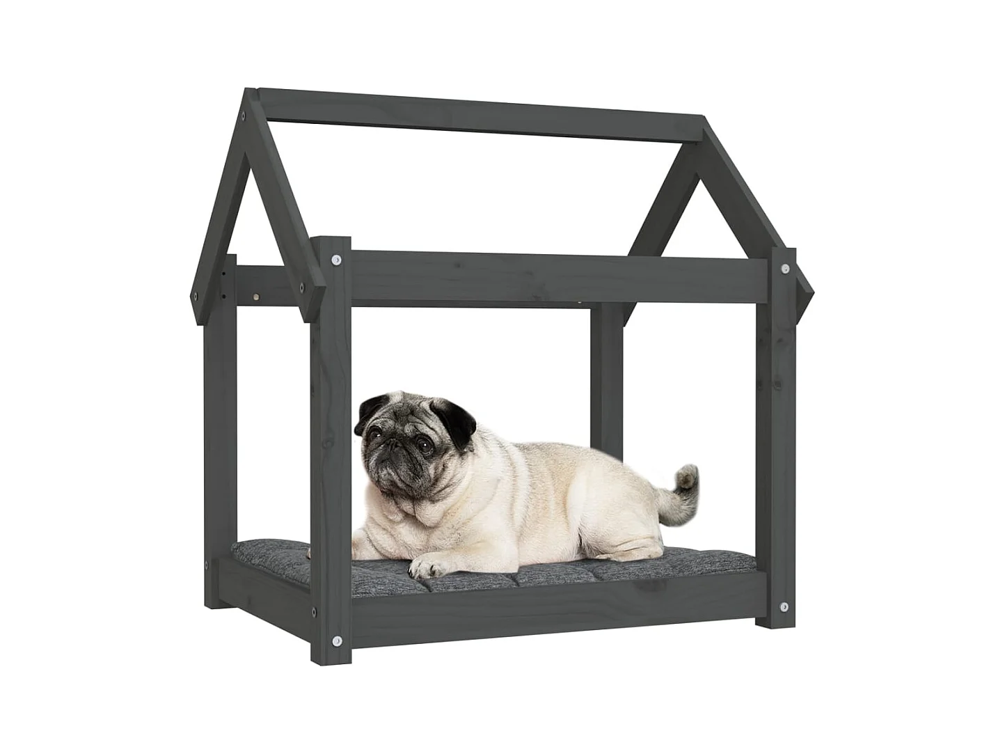 Cama para perros madera maciza de pino gris 71x55x70 cm