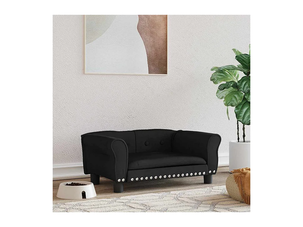 Cama para perros de terciopelo negra 70x45x30 cm