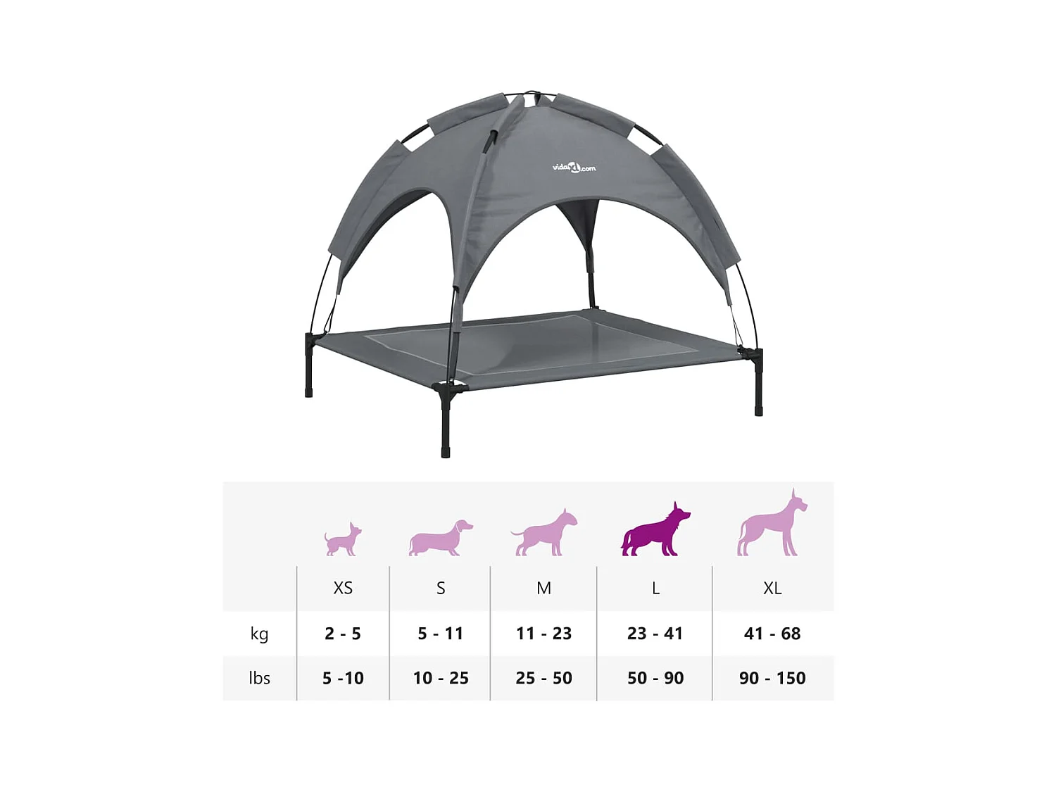 Cama para cães com toldo tecido oxford e aço antracite