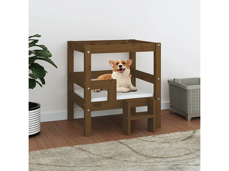 Cama para perros madera maciza pino marrón miel 55,5x53,5x60 cm