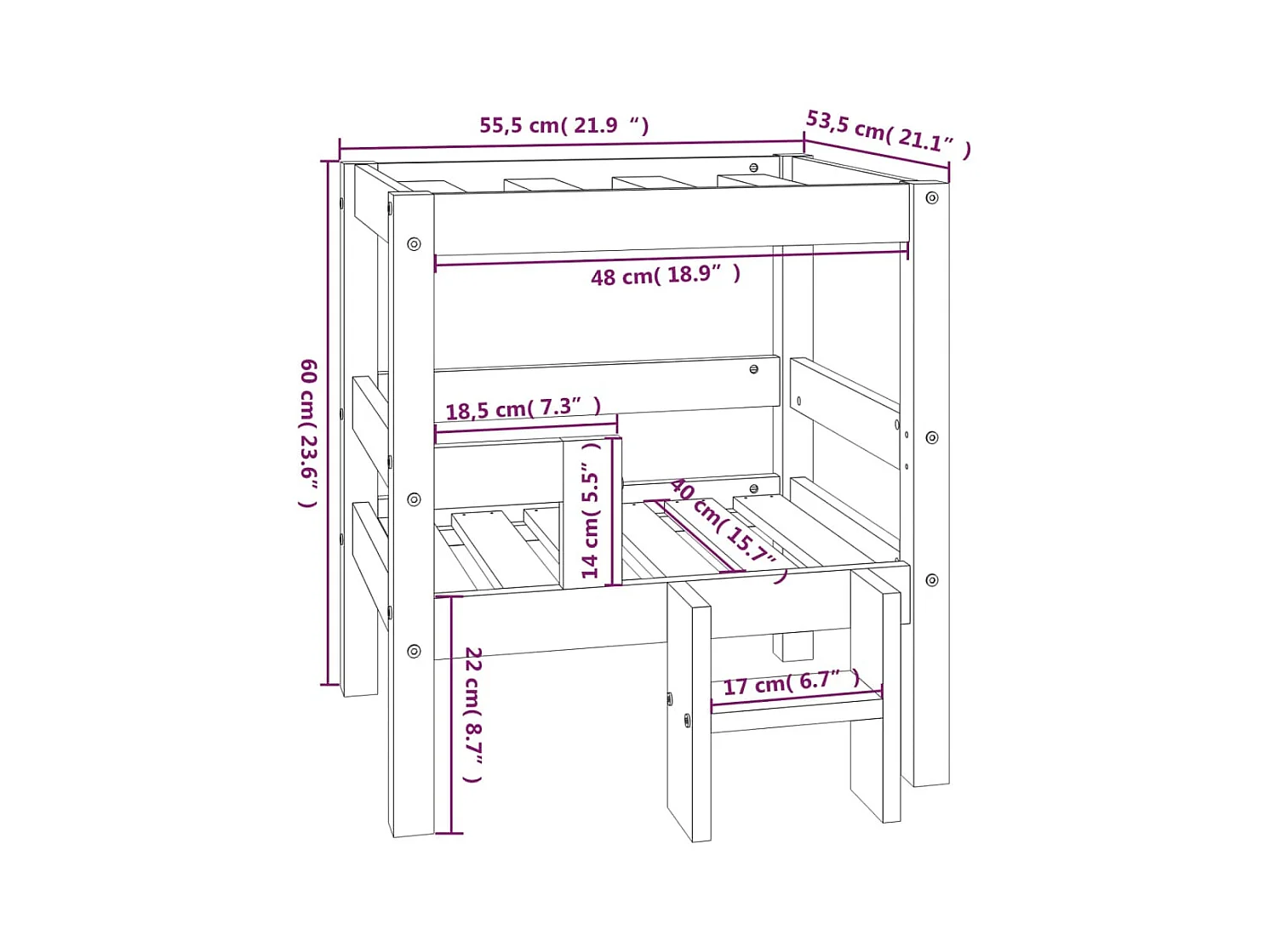 Cama para perros madera maciza pino marrón miel 55,5x53,5x60 cm