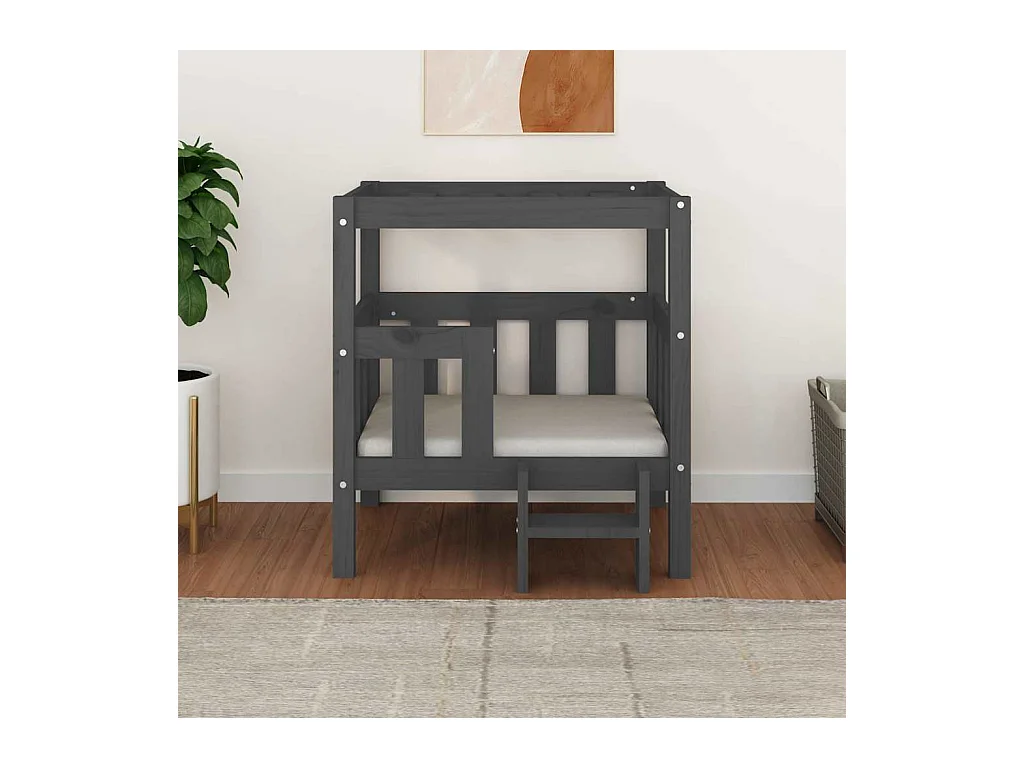 Cama para cães 65,5x50,5x70 cm madeira de pinho maciça cinza