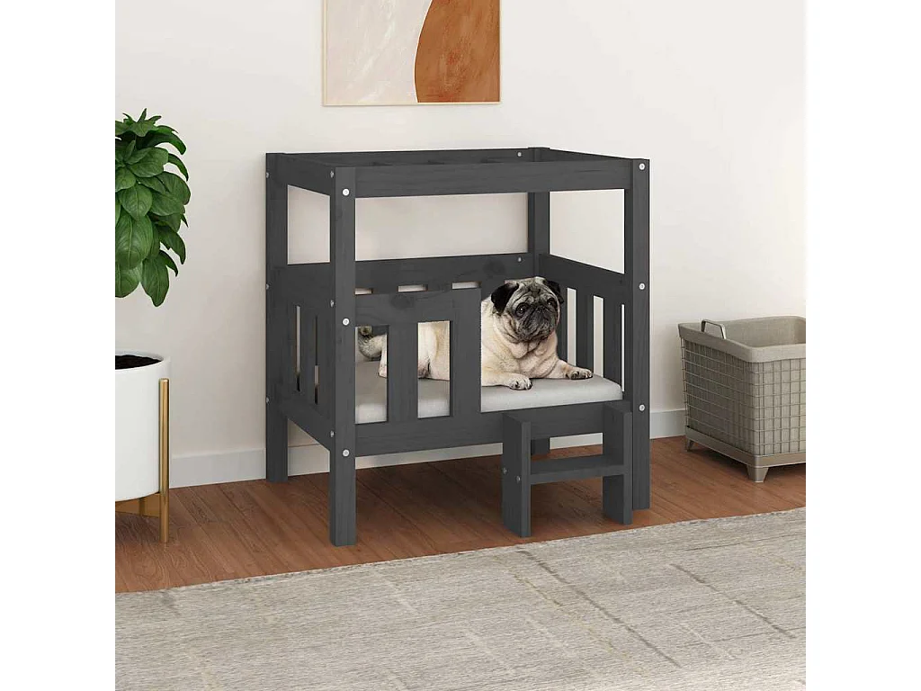 Lit pour chien Gris 65,5x50,5x70 cm Bois de pin solide