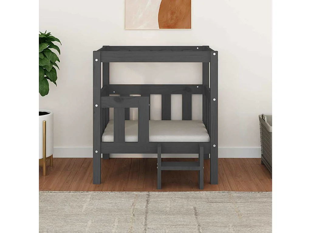 Lit pour chien Gris 65,5x50,5x70 cm Bois de pin solide