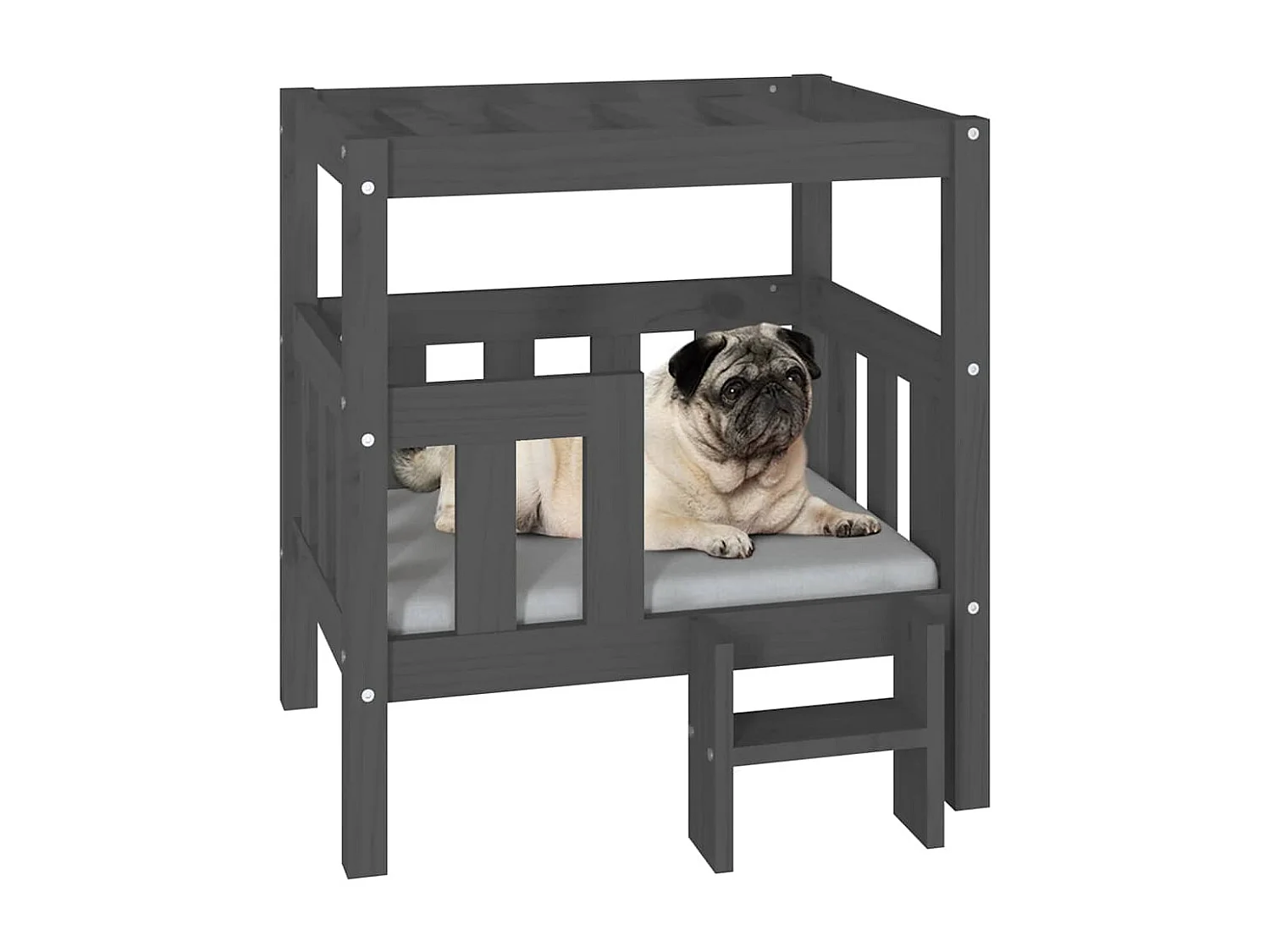 Lit pour chien Gris 65,5x50,5x70 cm Bois de pin solide