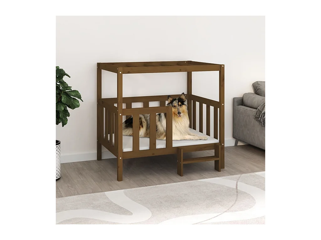 Cama perros madera maciza pino marrón miel 105,5x83,5x100 cm