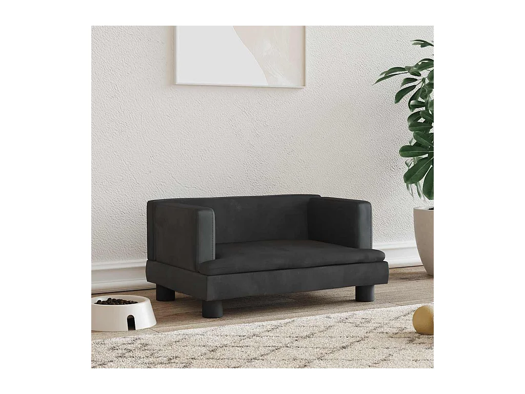 Cama para perros de terciopelo negro 60x40x30 cm