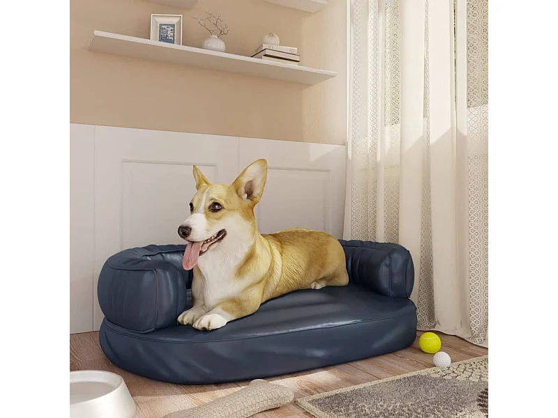 Cama p/ cães em espuma ergonómico 60x42cm couro artificial azul