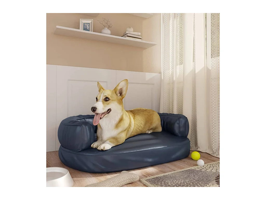Cama p/ cães em espuma ergonómico 60x42cm couro artificial azul