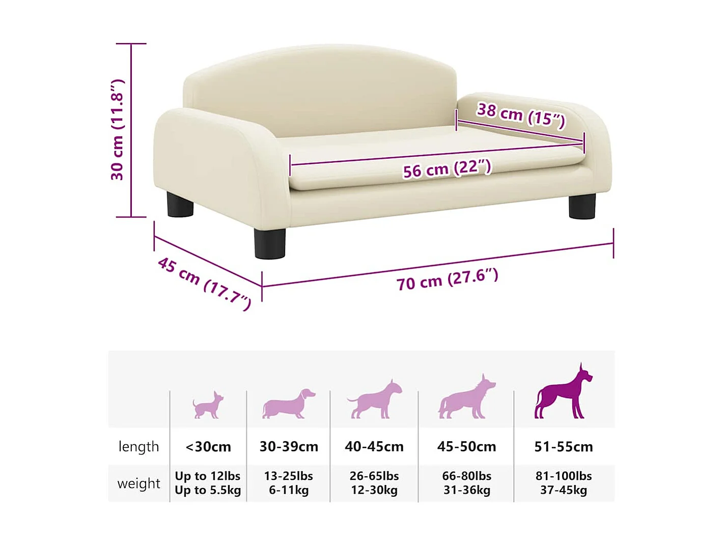 Lit pour chien crème 70x45x30 cm similicuir