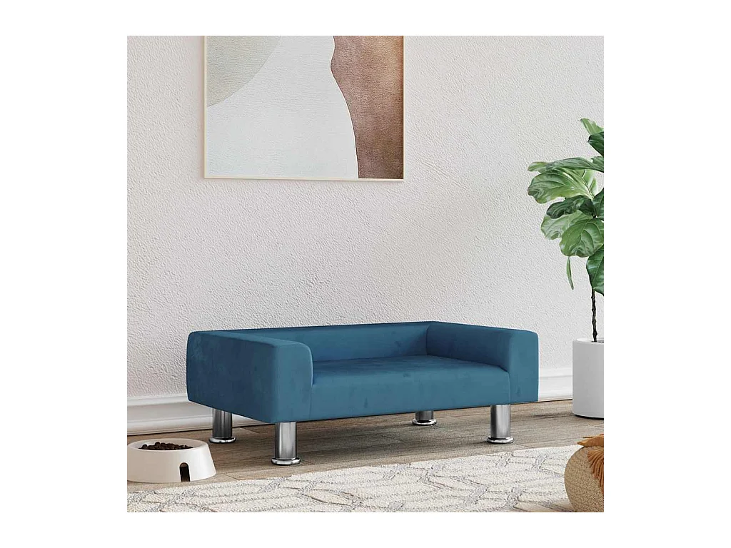 Cama para perros de terciopelo azul 70x45x26,5 cm