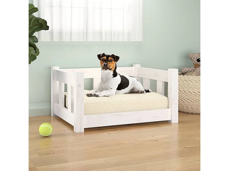 Lit pour chien blanc 55,5x45,5x28 cm bois de pin solide