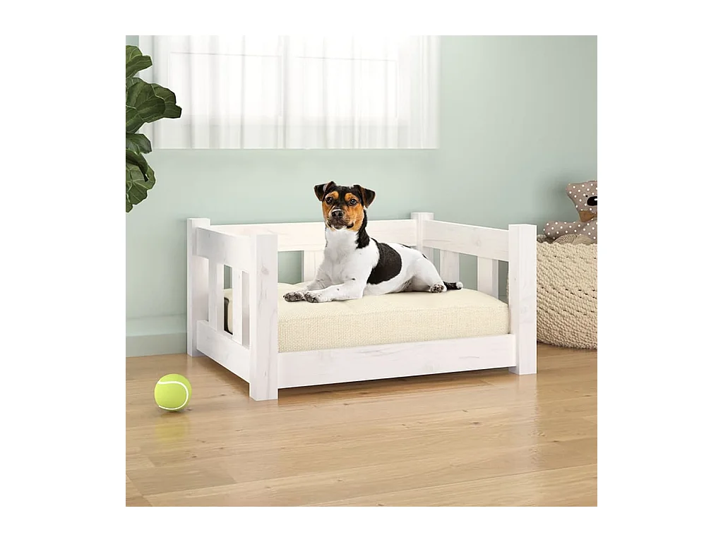Lit pour chien blanc 55,5x45,5x28 cm bois de pin solide