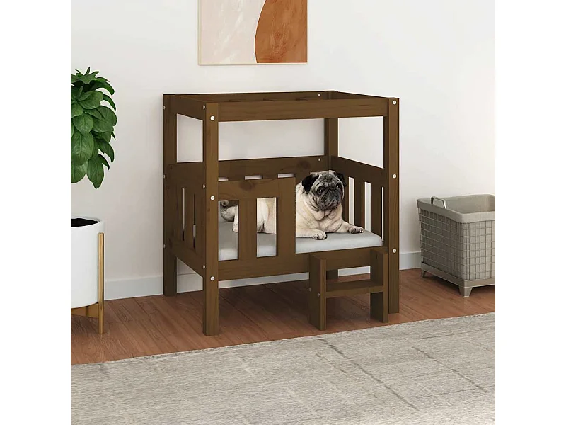 Lit pour chien Marron miel 65,5x50,5x70 cm Bois de pin solide