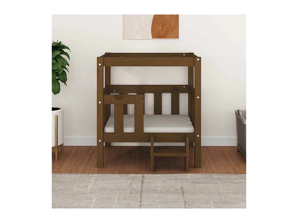Cama para perros madera maciza pino marrón miel 65,5x50,5x70 cm