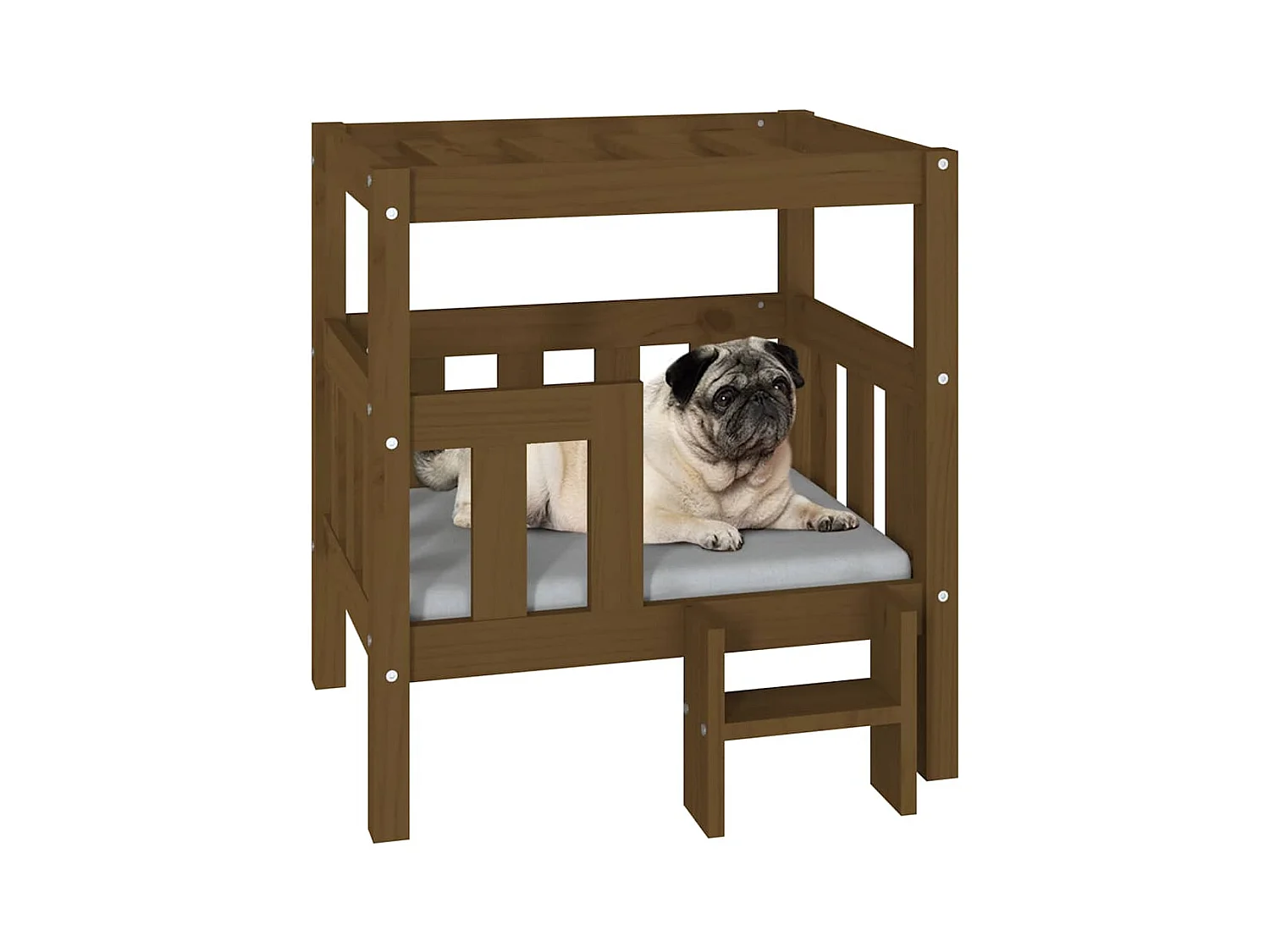 Cama para perros madera maciza pino marrón miel 65,5x50,5x70 cm
