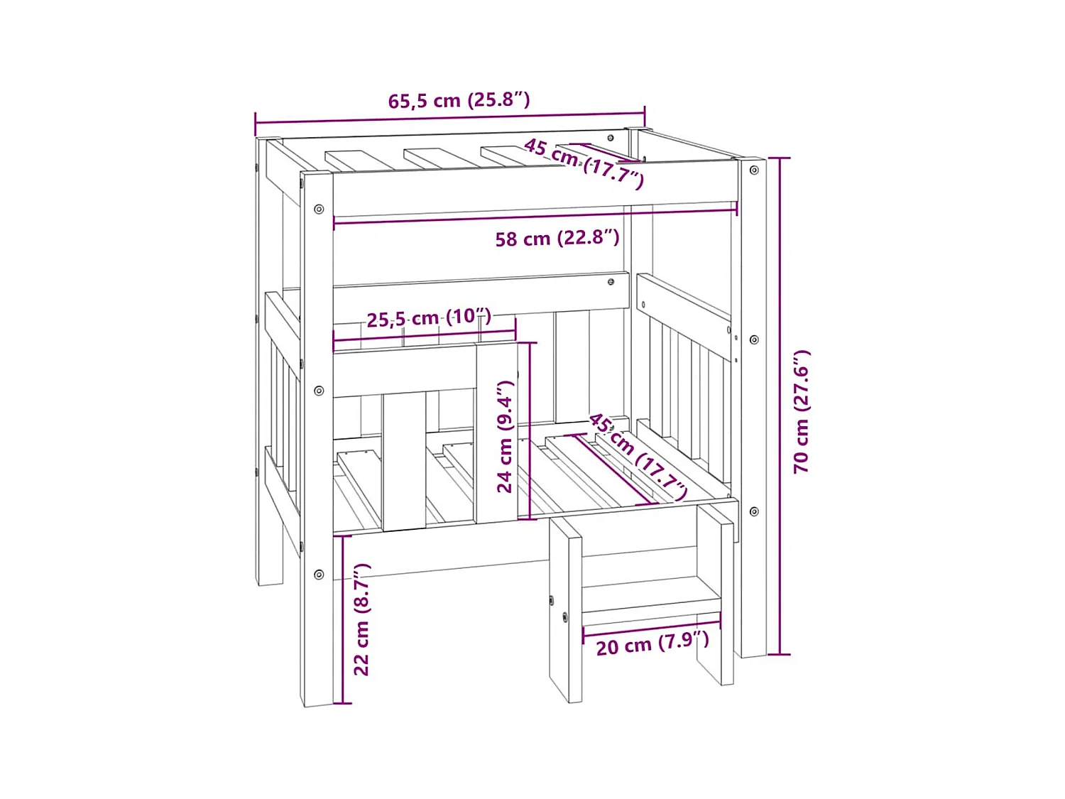 Cama para perros madera maciza pino marrón miel 65,5x50,5x70 cm