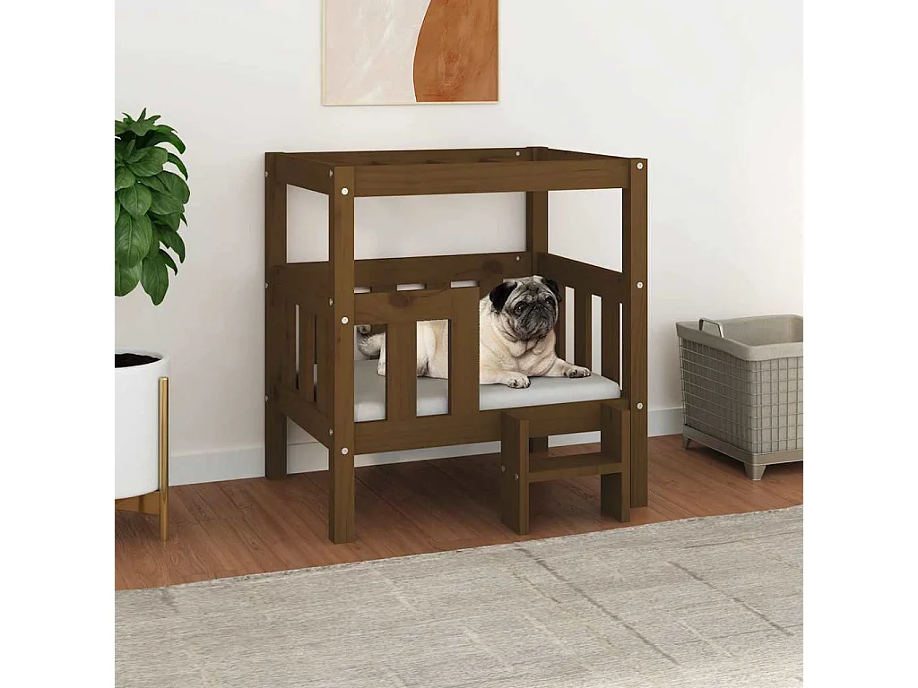 Lit pour chien Marron miel 65,5x50,5x70 cm Bois de pin solide