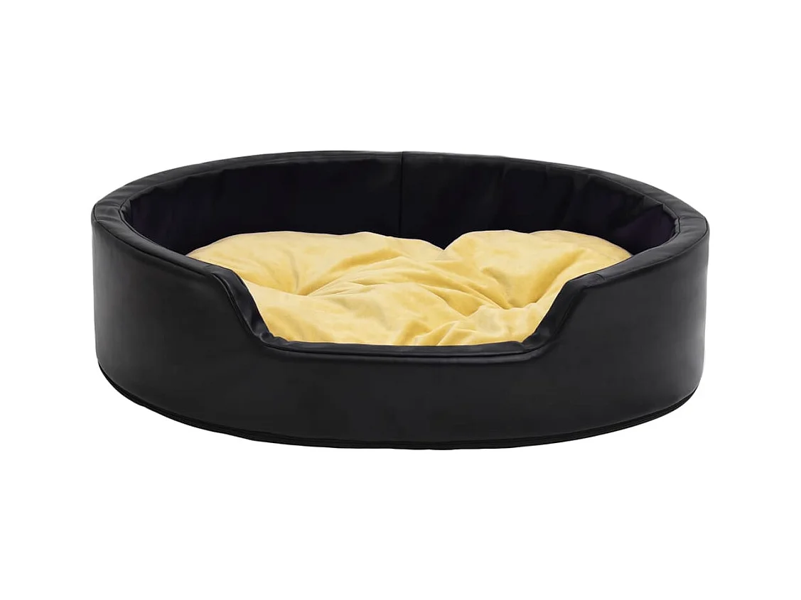 Cama de perro felpa y cuero sintético negro amarillo 99x89x21cm