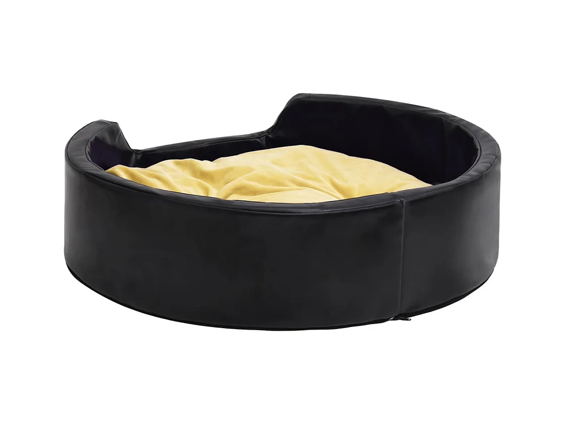 Cama de perro felpa y cuero sintético negro amarillo 99x89x21cm