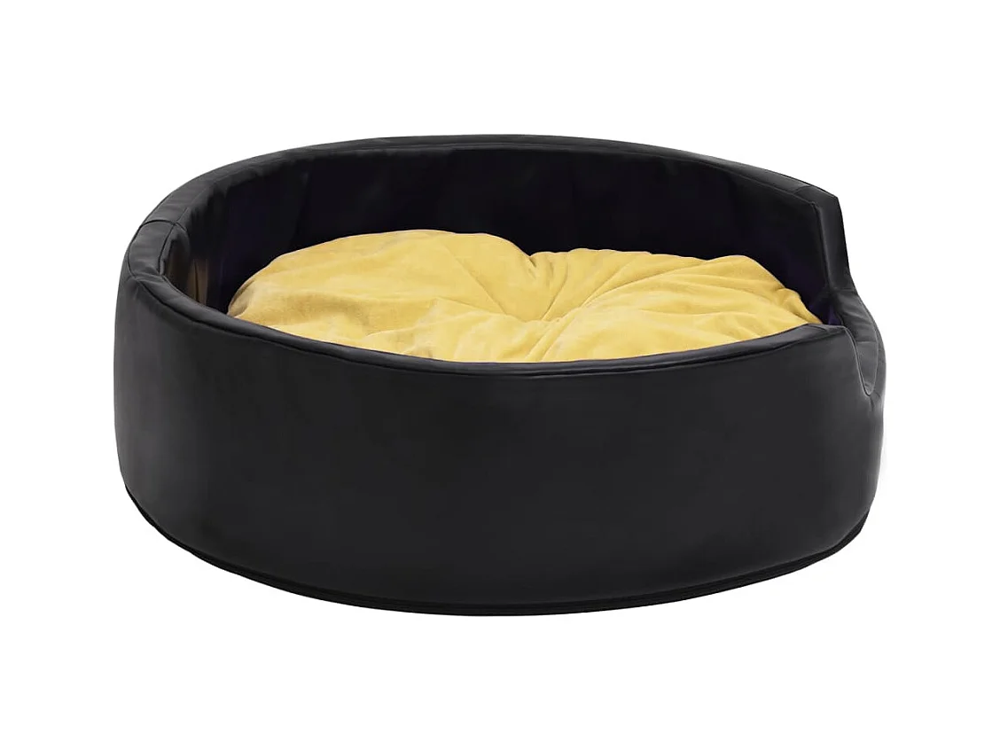 Cama de perro felpa y cuero sintético negro amarillo 99x89x21cm