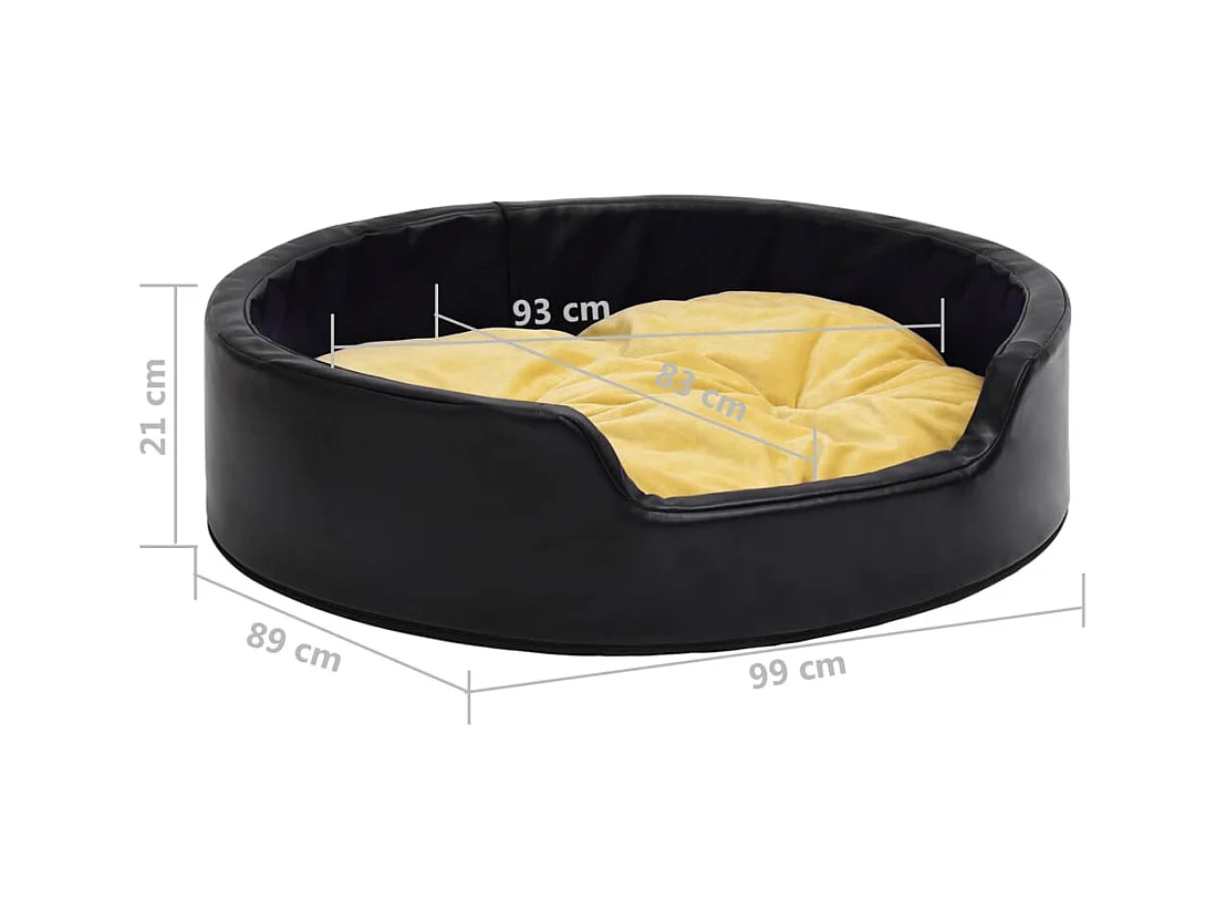 Cama de perro felpa y cuero sintético negro amarillo 99x89x21cm