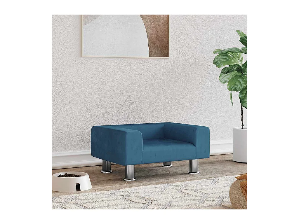 Cama para perros de terciopelo azul 50x40x26,5 cm