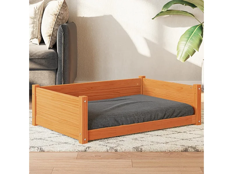 Lit pour chien cire marron 95,5x65,5x28 cm bois de pin massif