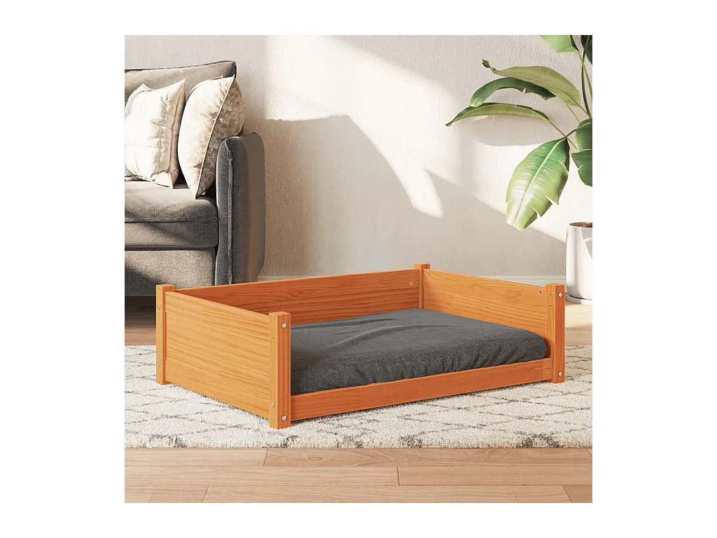 Cama para perros madera maciza pino marrón cera 95,5x65,5x28 cm
