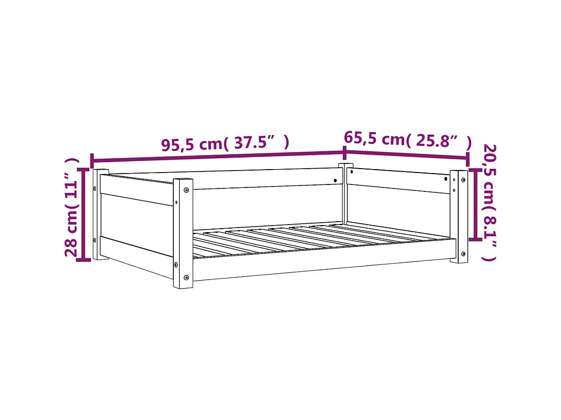 Cama para perros madera maciza pino marrón cera 95,5x65,5x28 cm