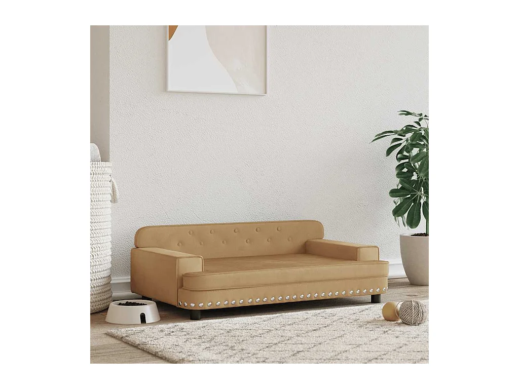 Cama para perros de terciopelo marrón 90x53x30 cm