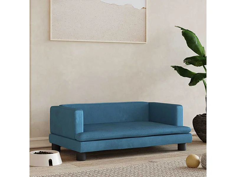 Cama para perros de terciopelo azul 80x45x30 cm
