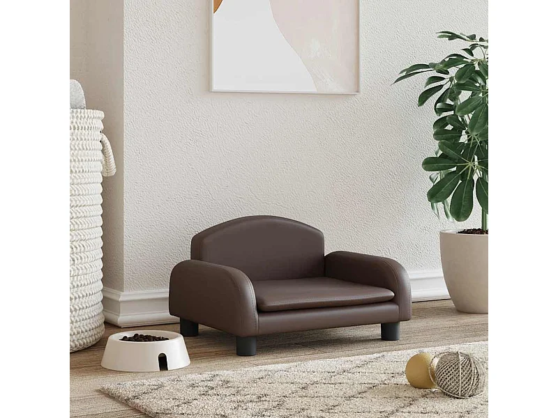 Cama para perros de cuero sintético marrón 50x40x30 cm