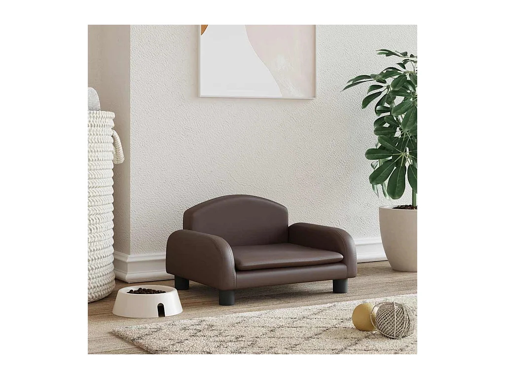 Cama para perros de cuero sintético marrón 50x40x30 cm