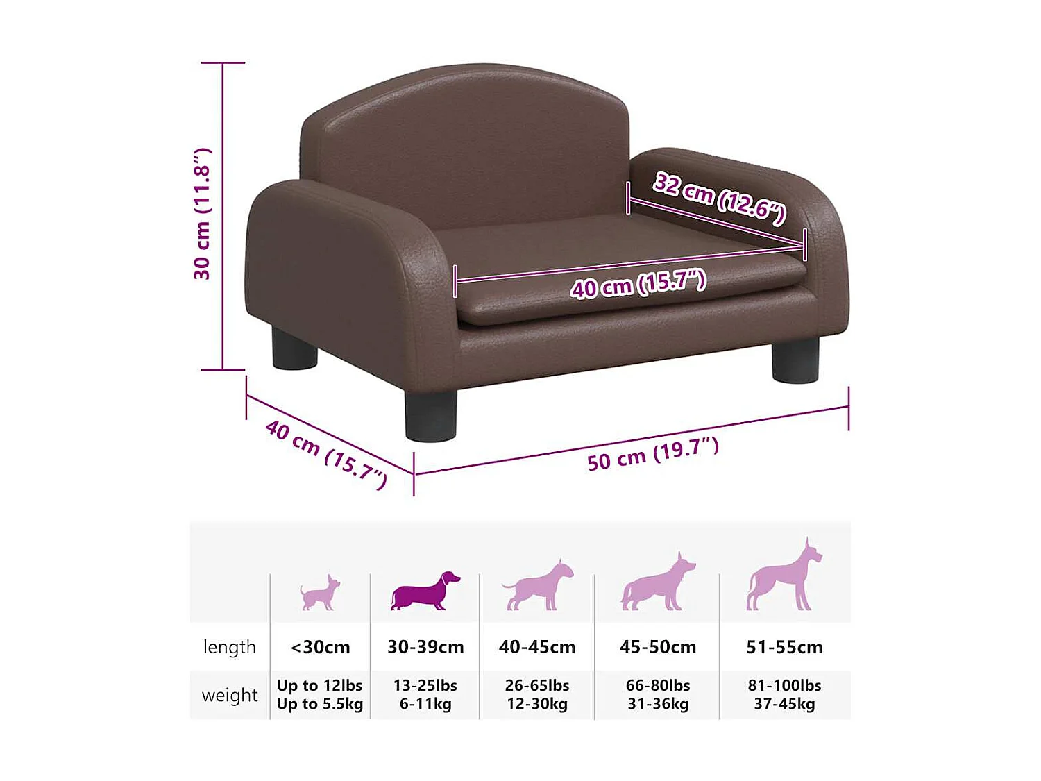 Lit pour chien marron 50x40x30 cm similicuir