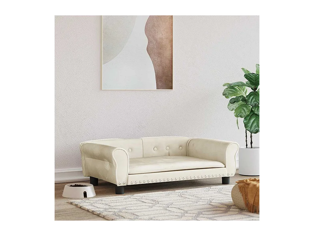Cama para cães 95x55x30 cm veludo cor creme