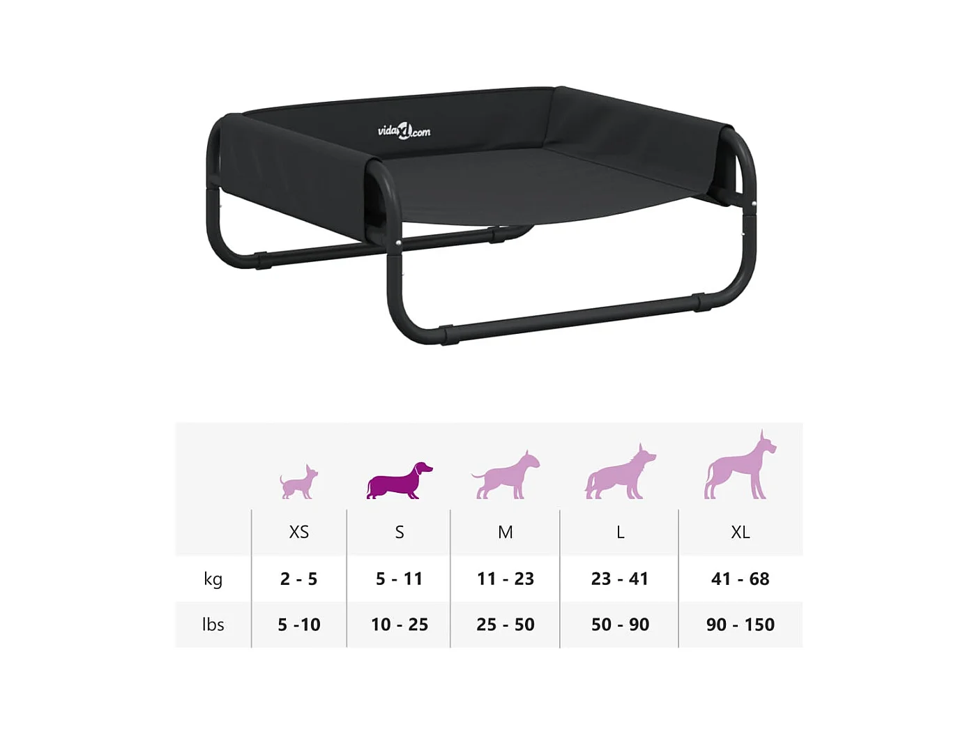 Cama elevada para perros tela oxford y acero gris antracita
