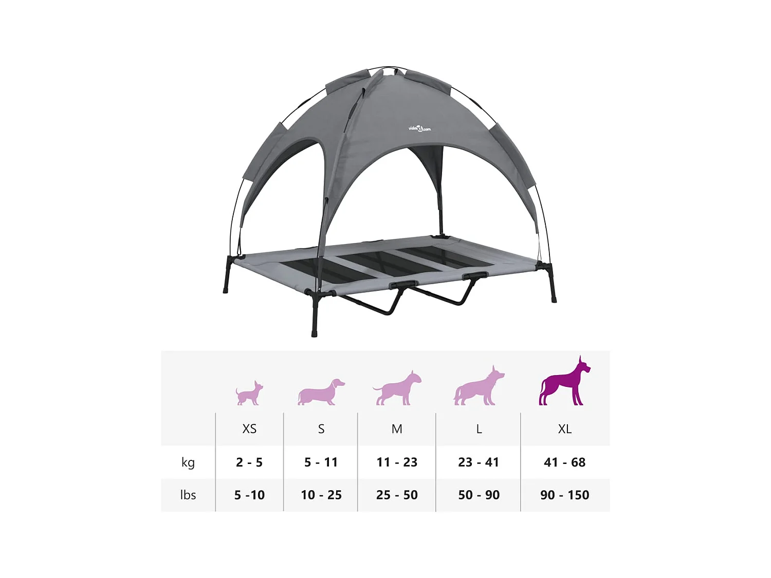 Cama para cães com toldo tecido oxford e aço antracite