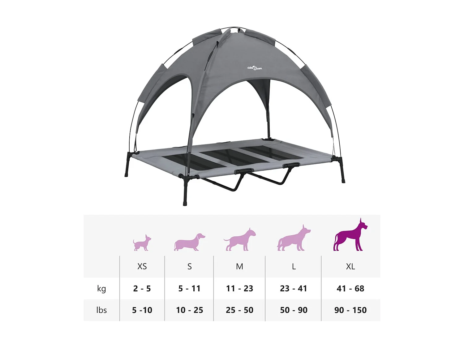 Lit pour chien avec auvent anthracite tissu Oxford et acier