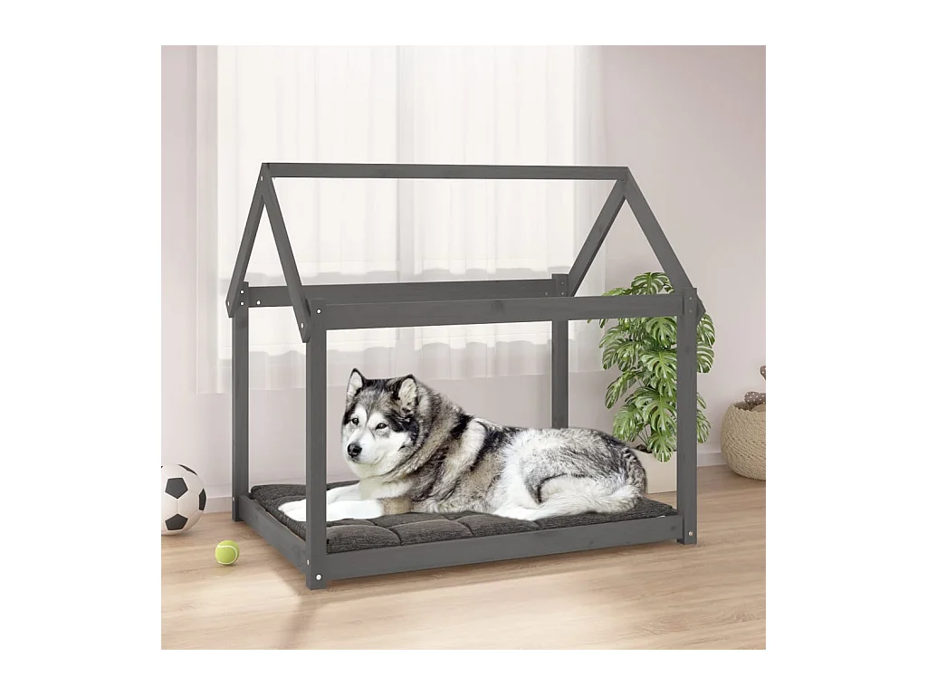 Cama para perros madera maciza de pino gris 111x80x100 cm