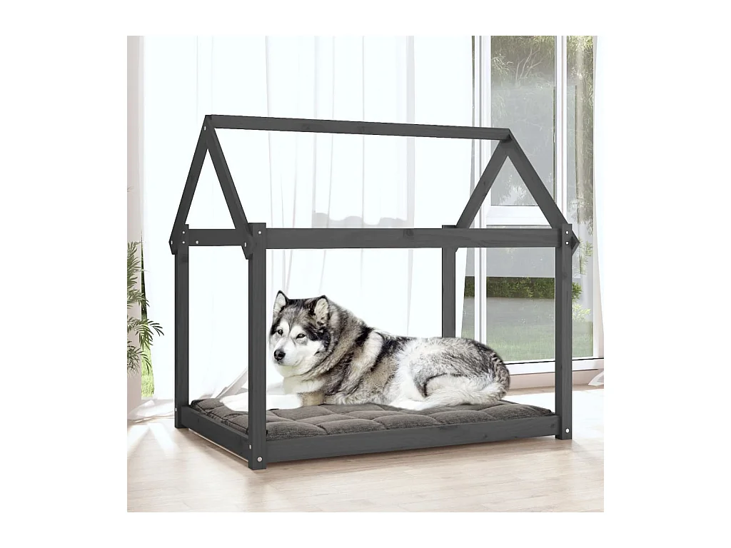 Cama para perros madera maciza de pino gris 111x80x100 cm