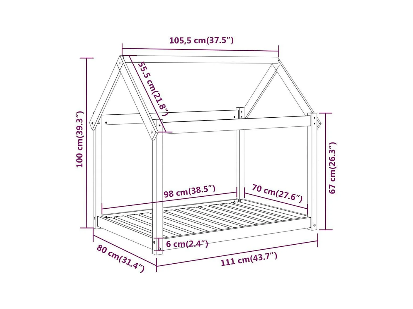 Cama para perros madera maciza de pino gris 111x80x100 cm