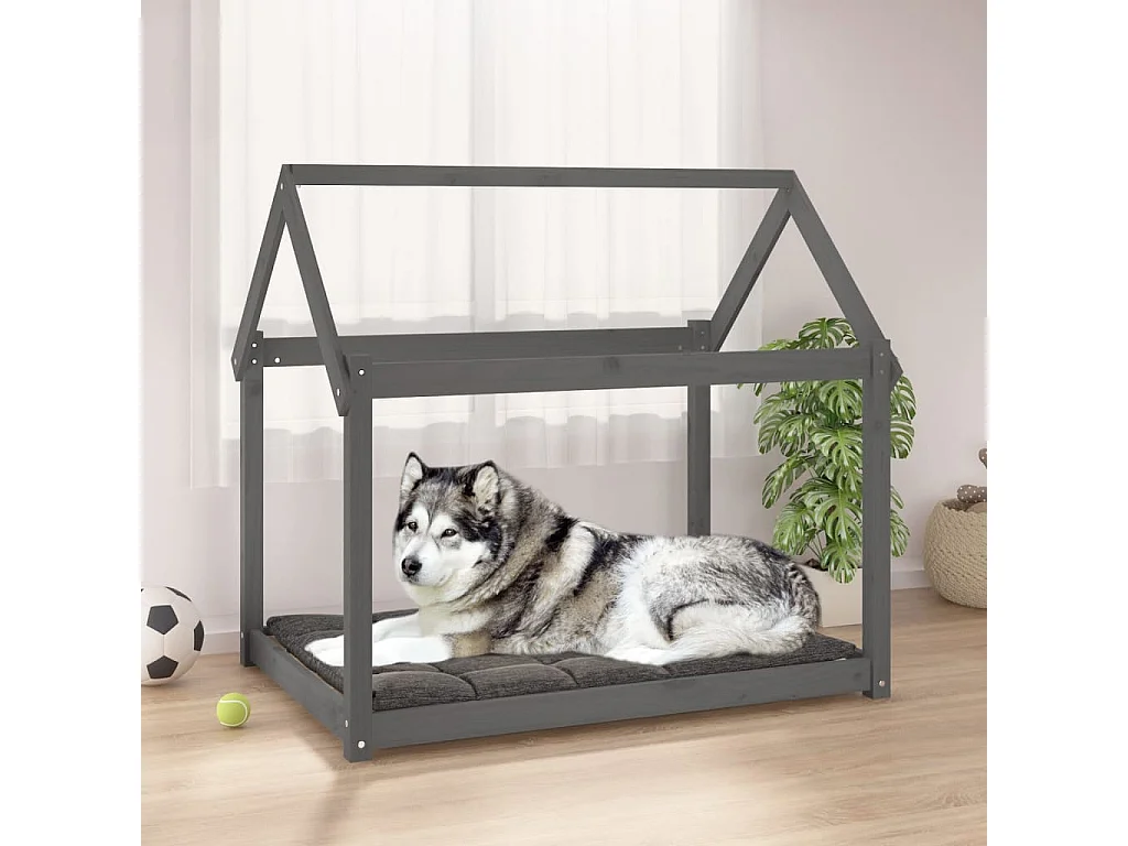 Lit pour chien Gris 111x80x100 cm Bois de pin solide