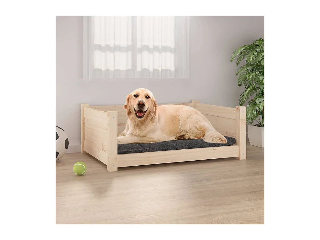 Cama para perros madera maciza de pino 75,5x55,5x28 cm