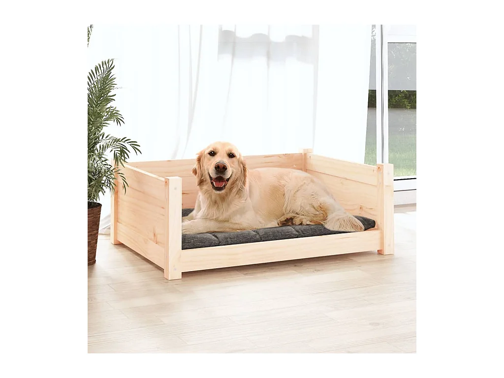 Cama para perros madera maciza de pino 75,5x55,5x28 cm