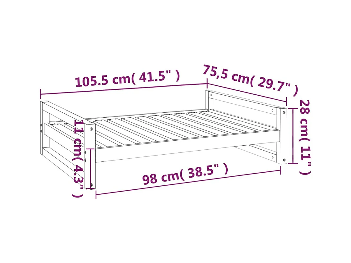Cama para perros madera maciza de pino blanco 105,5x75,5x28 cm