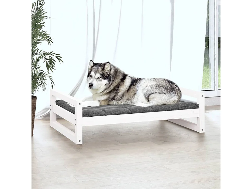 Lit pour chien Blanc 105,5x75,5x28 cm Bois de pin solide