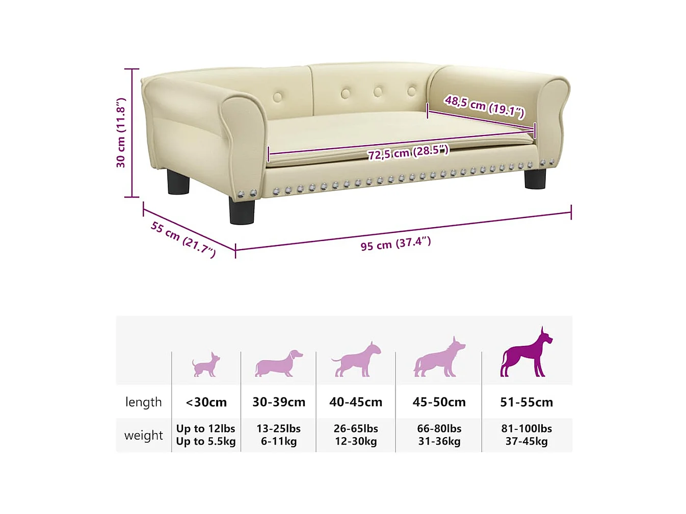 Lit pour chien crème 95x55x30 cm similicuir