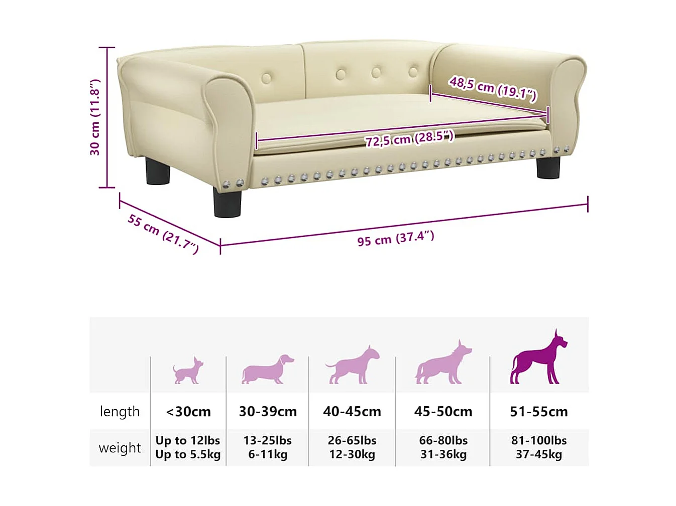 Lit pour chien crème 95x55x30 cm similicuir