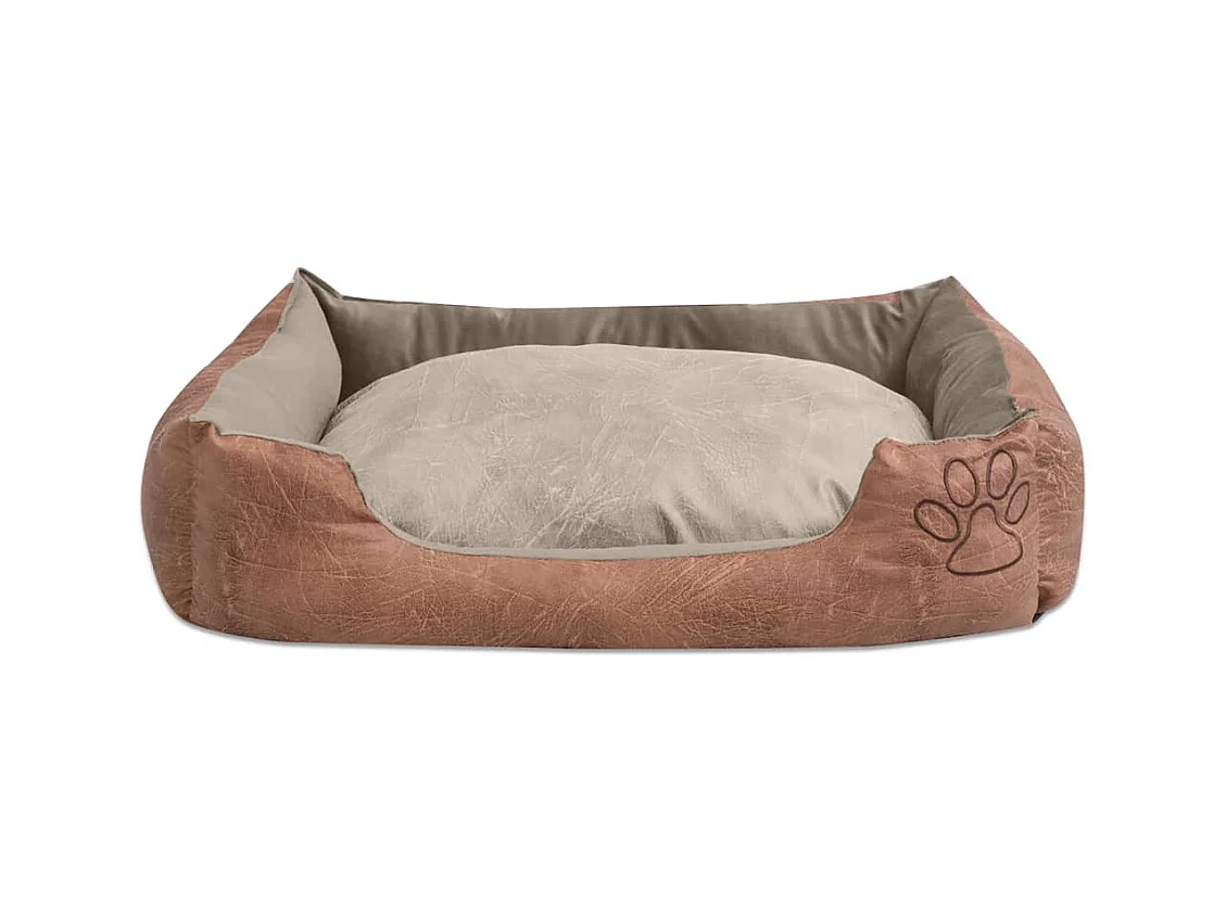 Cama para cães com almofada couro artificial PU tamanho XL bege